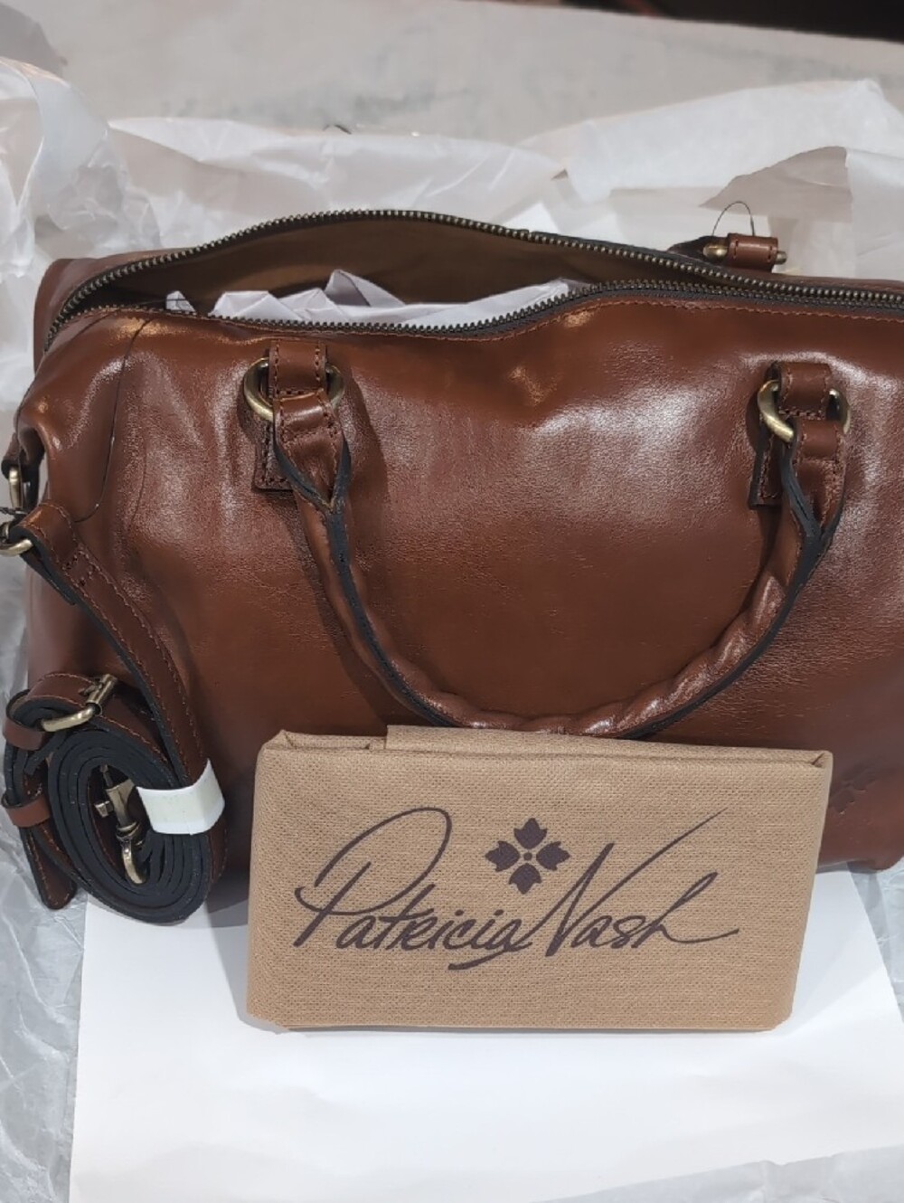 New Patricia Nash Calasetta Cognac Leather Crossbody Handbag - Picture 5 of 7